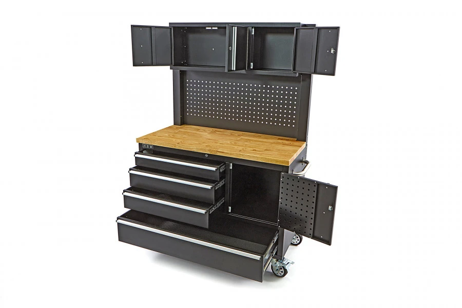 HBM Gereedschapswagen Met Kastenwand, Houten Werkblad, 122 Cm, Zwart 4 HBM Gereedschapswagen Met Kastenwand, Houten Werkblad, 122 Cm, Zwart - Afbeelding 4