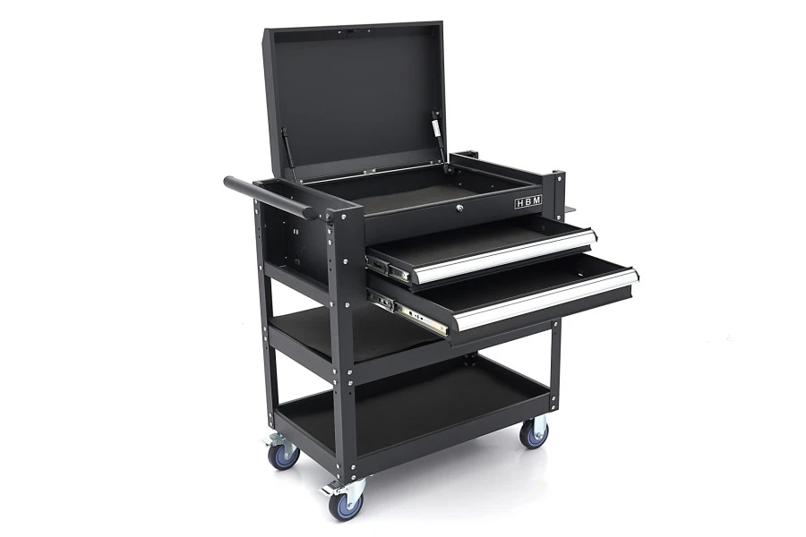 HBM 2 Laden Gereedschapswagen Met 2 Plateaus En Opbergvak - 91 Cm - Zwart 2 HBM 2 Laden Gereedschapswagen Met 2 Plateaus En Opbergvak - 91 Cm - Zwart - Afbeelding 2