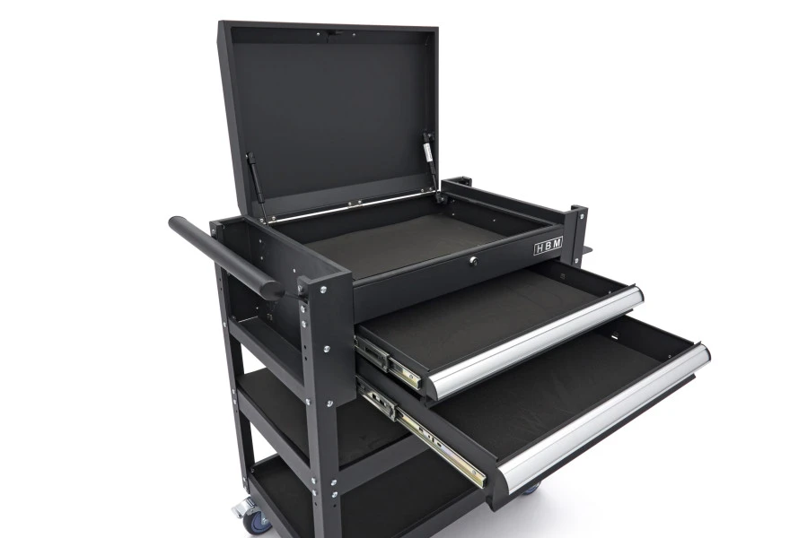 HBM 2 Laden Gereedschapswagen Met 2 Plateaus En Opbergvak - 91 Cm - Zwart 3 HBM 2 Laden Gereedschapswagen Met 2 Plateaus En Opbergvak - 91 Cm - Zwart - Afbeelding 3