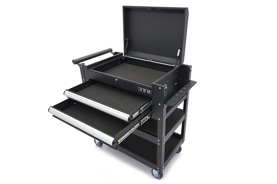 HBM 2 Laden Gereedschapswagen Met 2 Plateaus En Opbergvak - 91 Cm - Zwart 5 HBM 2 Laden Gereedschapswagen Met 2 Plateaus En Opbergvak - 91 Cm - Zwart - Afbeelding 5