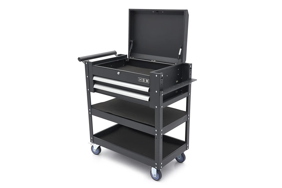 HBM 2 Laden Gereedschapswagen Met 2 Plateaus En Opbergvak - 91 Cm - Zwart 4 HBM 2 Laden Gereedschapswagen Met 2 Plateaus En Opbergvak - 91 Cm - Zwart - Afbeelding 4