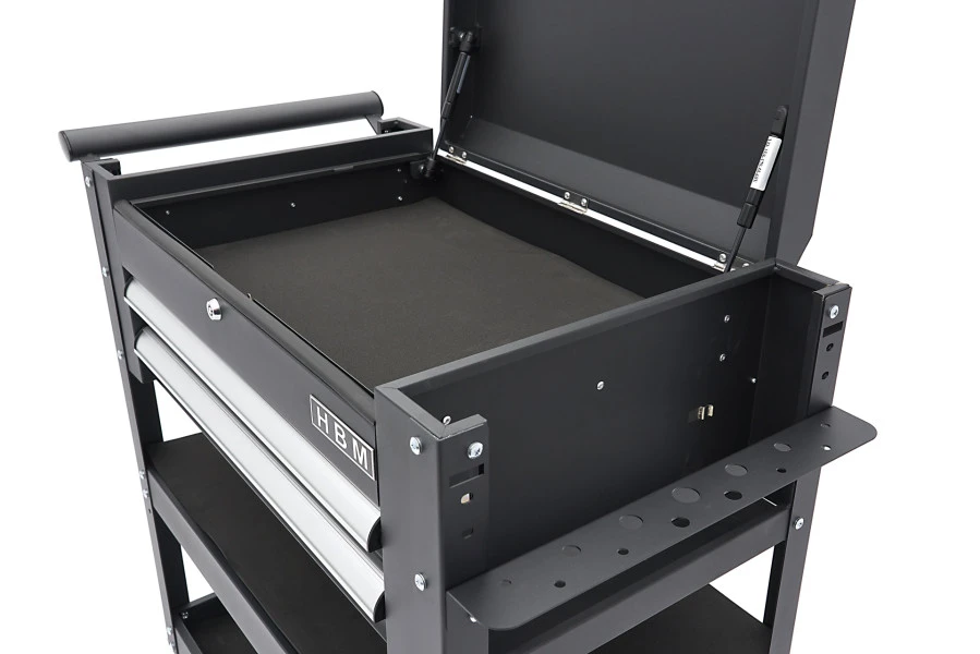 HBM 2 Laden Gereedschapswagen Met 2 Plateaus En Opbergvak - 91 Cm - Zwart 6 HBM 2 Laden Gereedschapswagen Met 2 Plateaus En Opbergvak - 91 Cm - Zwart - Afbeelding 6