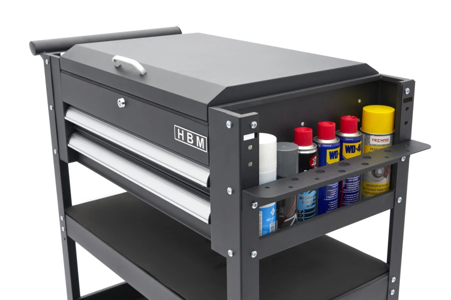 HBM 2 Laden Gereedschapswagen Met 2 Plateaus En Opbergvak - 91 Cm - Zwart 13 HBM 2 Laden Gereedschapswagen Met 2 Plateaus En Opbergvak - 91 Cm - Zwart - Afbeelding 13