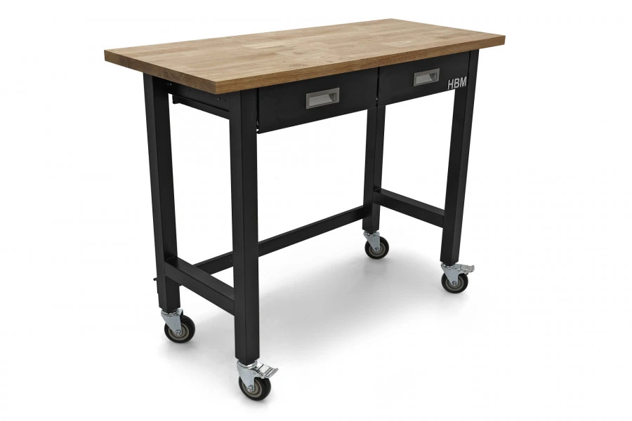 HBM Werkbank Met Massief Houten Blad, 2 Laden, Verrijdbaar, 122 Cm 1 HBM Werkbank Met Massief Houten Blad, 2 Laden, Verrijdbaar, 122 Cm